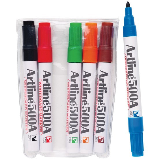 Artline Whiteboard Marker 500A 2mm Bullet Nib Assorted Colours - Wallet of 6