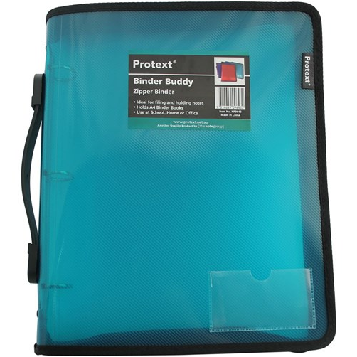 Binder Buddy Protext A4 3 Ring 25Mm With Zipper/Handle Aqua