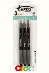 Pen Texta Bp 1.0Mm Retractable Black Pk3