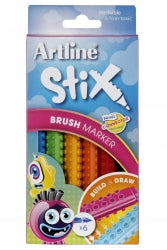 Markers Brush Artline Stix Pack 6 Assorted Colours