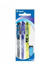 Pen Pilot Erasable Frixion 1Xblk 1Xblu + 1 Highlighter + 1 Eraser