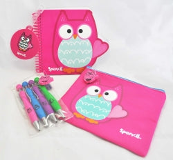 Stationery Set Spencil Pack 2 Owl N/Book P/Case Pens