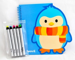 Stationery Set Spencil Pack 3 Penguin Notebook & Crayons