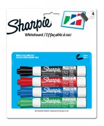 Marker Whiteboard Sharpie Bullet Tip Assorted Pk4