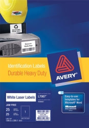 Label Avery Laser L7067 Ship H/D 199.6X289.1 1Up Pk25