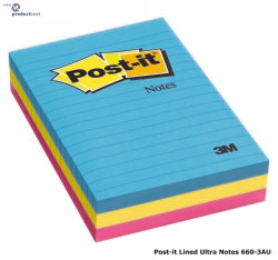 Post-It Notes 660-3Au 98X149 Ultra Lined Asstd Pk 3