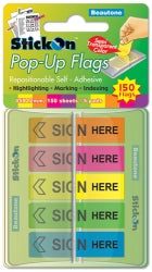 Stick On Flags B/Tone Pop-Up Sign Here 45X12 5 Asst Pads 150Sht