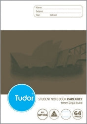 Exercise Book Tudor 64Pg 10Mm S/Ruled (P) D/Grey