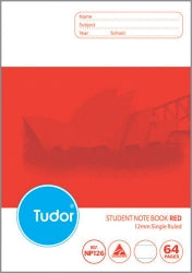 Exercise Book Tudor 64Pg 12Mm Single/Ruled (P) Red