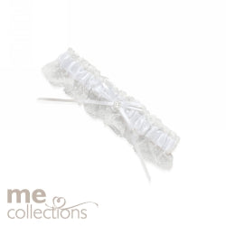 Wedding Garter With Lace Me Pearl Heart & Diamante White