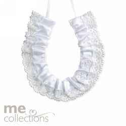 Wedding Charm Me Horseshoe Satin W/Lace Edge White