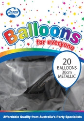 Balloons Alpen 30Cm Metallic Black Pk20