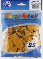 Balloons Decrotex 30Cm Round Metallic Gold Pk25