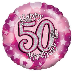 Balloons Alpen 45Cm Holographic 50Th Birthday Pink