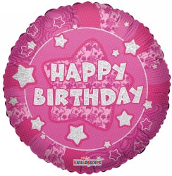 Balloons Alpen 45Cm Holographic Happy Birthday Pink