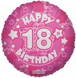 Balloons Alpen 45Cm Holographic 18Th Birthday Pink