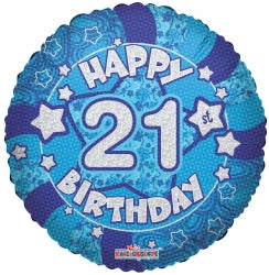 Balloons Alpen 45Cm Holographic 21St Birthday Blue