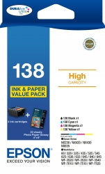 Inkjet Cart Epson T138695 T138 H/Yield Bundle (4 Inks & 4X6 Photo Paper)