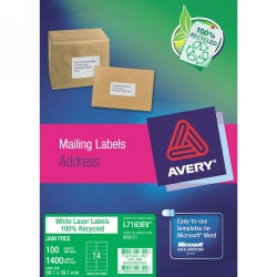 Label Enviro  Avery 99.1X38.1Mm 100% Recycled 14/Sheet Box 100 White