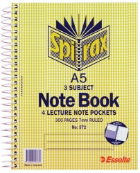 Note Book Spirax 572 A5 3 Subject S/O