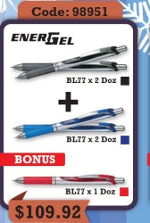 Pen Pentel 0.7Mm Rb Energel Bl77 Rt 2Dz Blk 2Dz Blu Bonus 1Dz Red