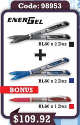 Pen Pentel 1.0Mm Rb Energel Bl60 2Dz Blk 2Dz Blu Bonus 1Dz Red